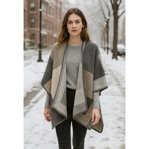 MERCANTILE PORTLAND LUXURY WRAP SHAWL CAPE COLORBLOCK  WOOL COUNTRY CHIC MODERN